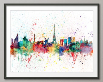 Paris Skyline, Paris France Cityscape Art Print (1960)