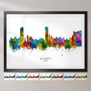 Alicante Skyline Spain, Cityscape Painting Art Print Poster CX (24816)
