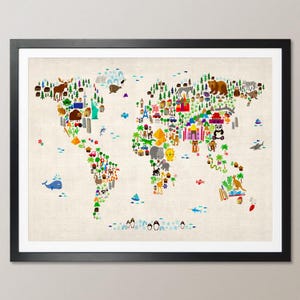 Tierische Weltkarte für Kinder, Art Print Poster (60)