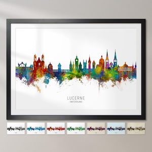 Lucerne Skyline Switzerland, Cityscape Painting Art Print Poster CX (6668)