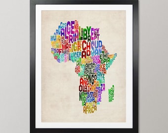 Africa Typography Map, African Country Names Text Map Art Print Poster - (773)
