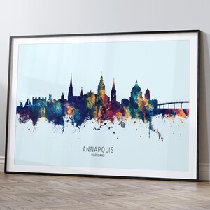 Annapolis Skyline Maryland, Cityscape Painting Art Print Poster HX (12148)