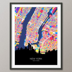 Carte des toits de la ville de New York, affiche imprimée paysage urbain (32253)