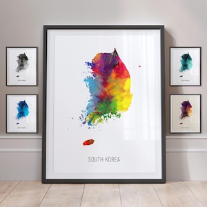 South Korea Map, Watercolour Painting Art Print Poster MX (10940)