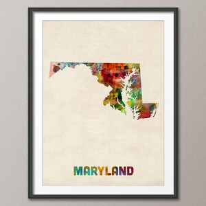 Maryland Aquarell Landkarte USA, Kunstdruck JX (400)