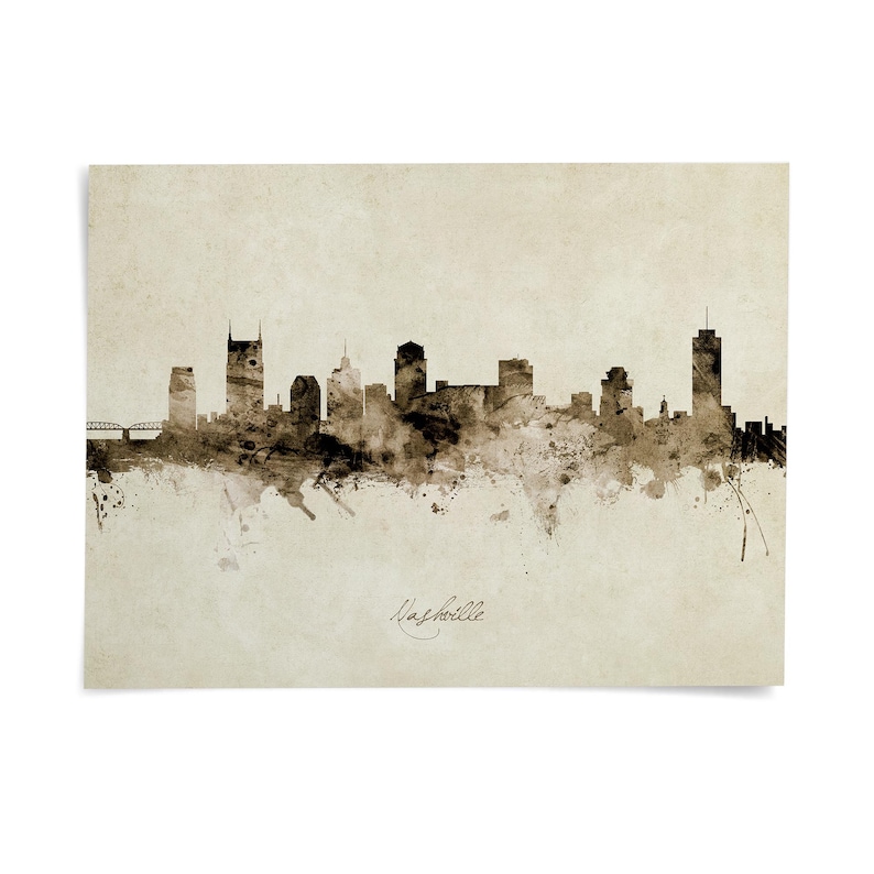 A silhouette of a city skyline, likely Nashville, with the text "Nashville" written below it.