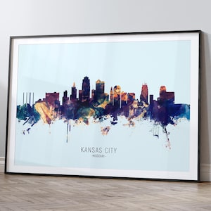 Kansas City Skyline Missouri, Cityscape Painting Art Print Poster HX (12100)