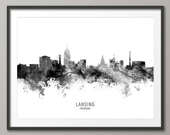 Lansing Skyline, Lansing Michigan Cityscape Art Print Poster (11659)