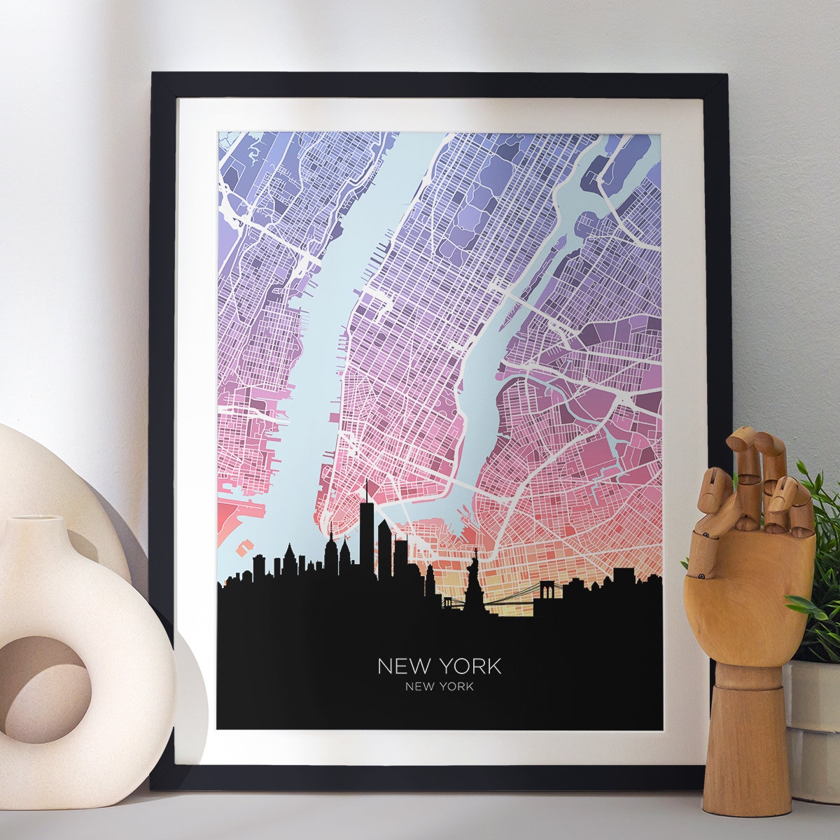New York City Skyline Map, Cityscape Art Print Poster (32251) - Etsy