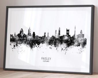 Paisley Skyline Scotland, Cityscape Painting Art Print Poster BX (24198)
