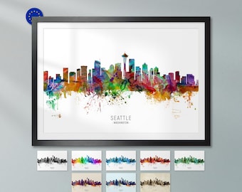 Seattle Skyline Washington, Poster Print Cityscape Art ZX (6531)