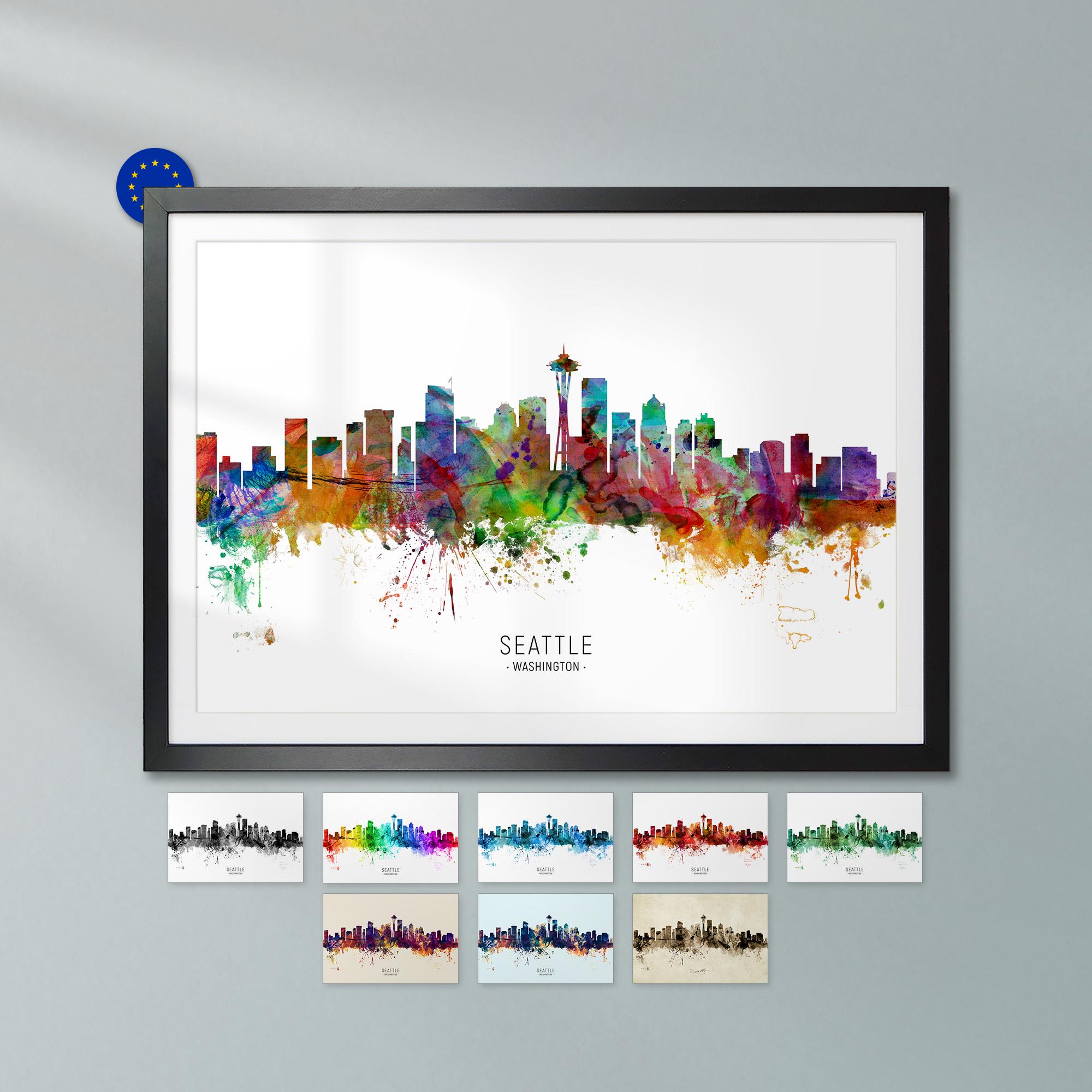 絵画 destination Seattle Skyline Washington, Poster Print Cityscape Art ZX (6531