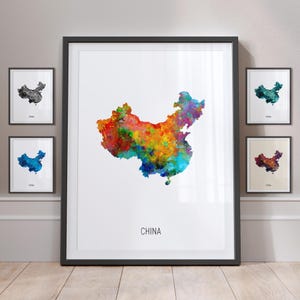 Carte de la Chine, aquarelle, affiche imprimée MX (10806)