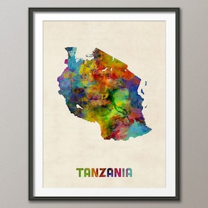 Tanzania Watercolor Map, Art Print (1990)