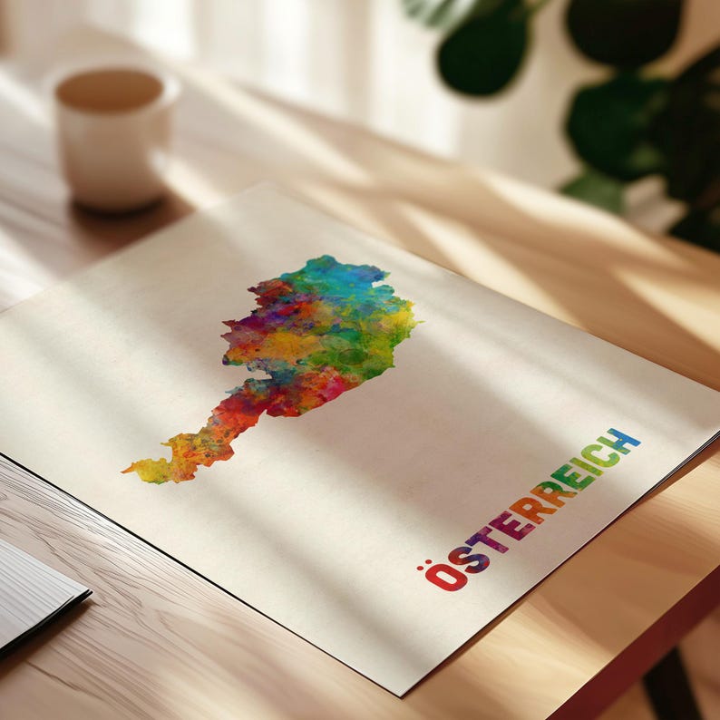 Austria Map, Österreich Map, Watercolour Art Print Poster, Country Travel Wall Decor - JM (1809) image 4