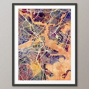 Boston Map, Boston Massachusetts City Street Map, Art Print (1930)