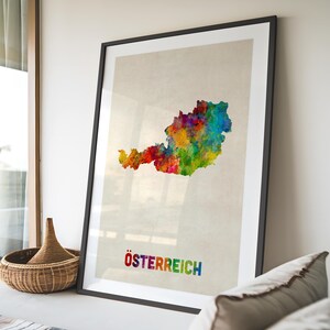 Austria Map, Österreich Map, Watercolour Art Print Poster, Country Travel Wall Decor - JM (1809) image 3