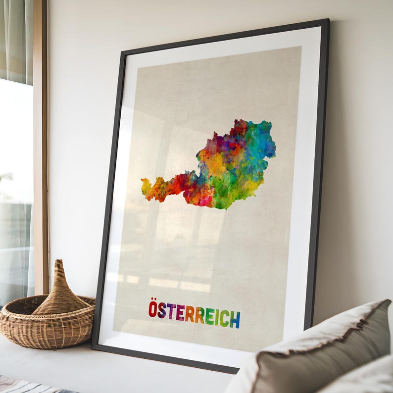 Austria Map, Österreich Map, Watercolour Art Print Poster, Country Travel Wall Decor - JM (1809) image 3