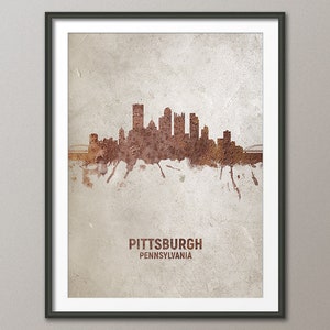 Skyline de Pittsburgh, Pennsylvanie, affiche imprimée paysage urbain rouille sur béton (4589)
