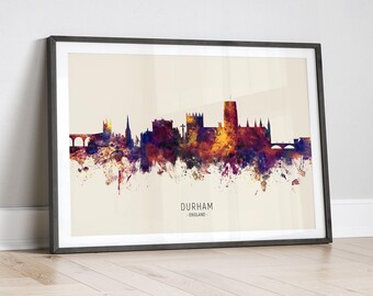 Skyline de Durham, Angleterre, peinture, impression d'art, affiche LX (15045)