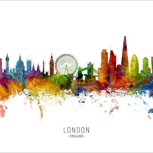 London Skyline England, Cityscape Painting Art Print Poster CX 6481 Include City Name