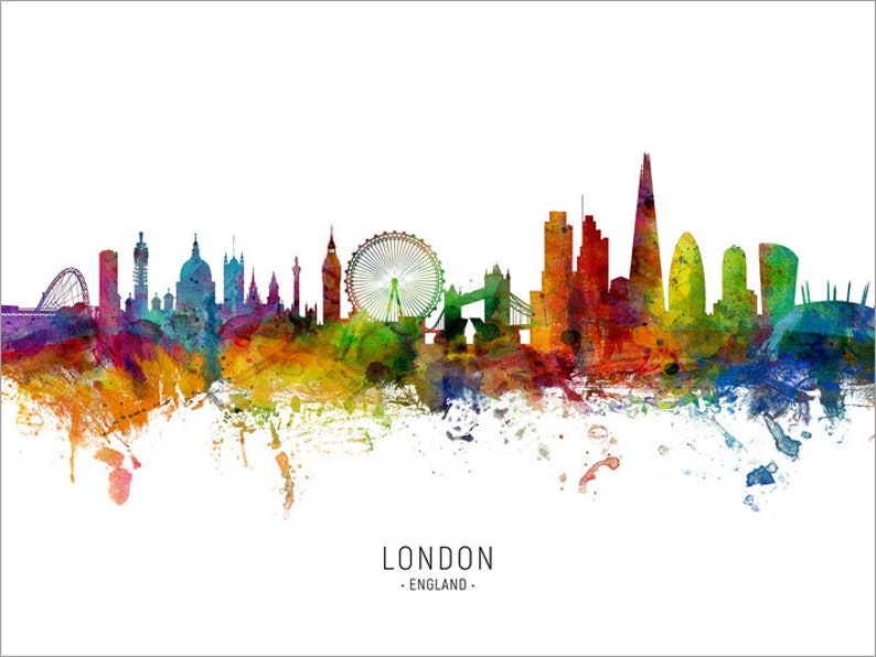 London Skyline England, Cityscape Painting Art Print Poster CX 6481 Include City Name