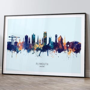 Plymouth Skyline England, Cityscape Painting Art Print Poster HX (12252)