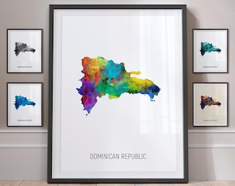 Dominican Republic Map, Watercolour Painting Art Print Poster, Portrait - MX (10820)