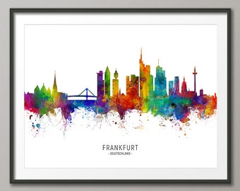 Frankfurt Skyline Deutschland, Cityscape Painting Art Print Poster CX (6499)