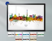 Paris Skyline France, Poster Print Cityscape Art  ZX (6517)