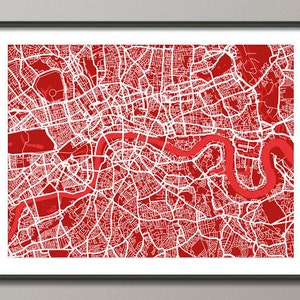 London Map, Street Map London England, Art Print - custom colours available (836)