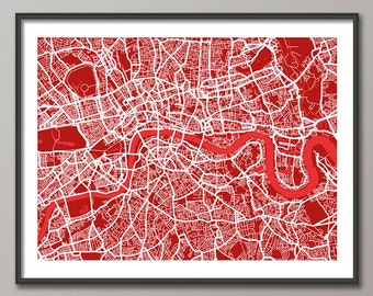 London Map, Street Map London England, Art Print - custom colours available (836)