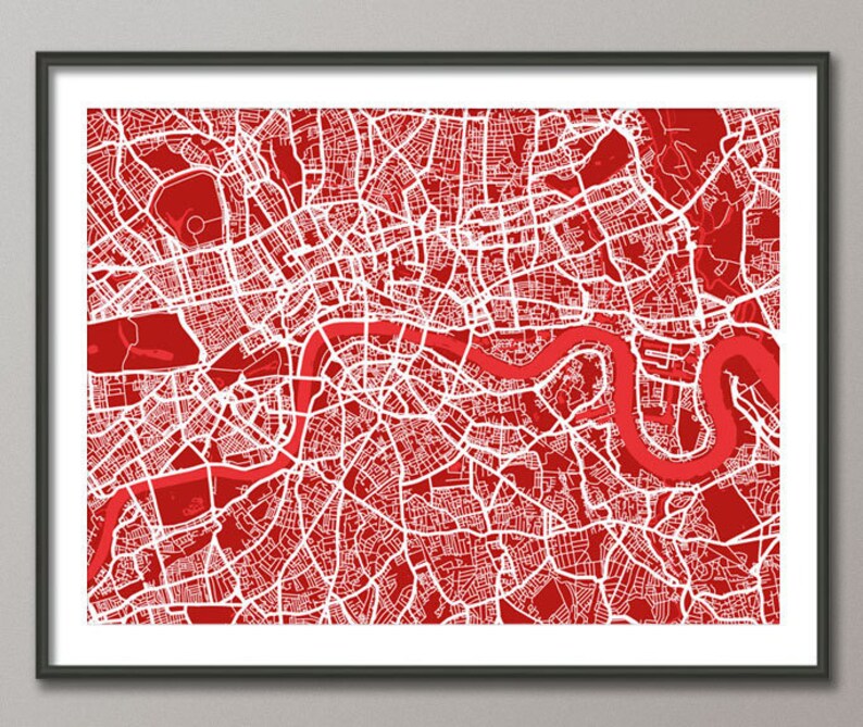 London Map, Street Map London England, Art Print custom colours available 836 image 1