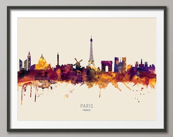 Paris Skyline France, Cityscape Painting Art Print Poster LS (14983)