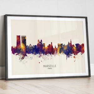 Marseille Skyline France, Cityscape Painting Art Print Poster LX (15214)