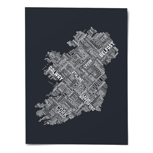 The image is a word cloud depicting the names of various cities and towns in Ireland, including Cork, Galway, Limerick, Waterford, and Belfast.