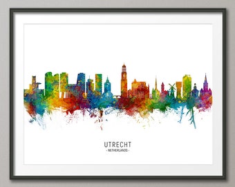 Utrecht Skyline Nederland, Stadsgezicht Schilderij Kunst Print Poster CX (8626)