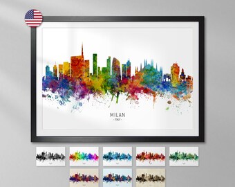 Milan Skyline Italy, Cityscape Painting Art Print Poster YX (6513)