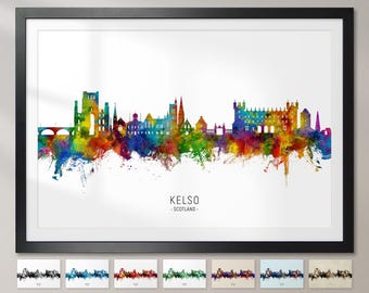 Kelso Skyline Escócia, pintura de paisagem urbana, pôster de impressão artística CX (42398)