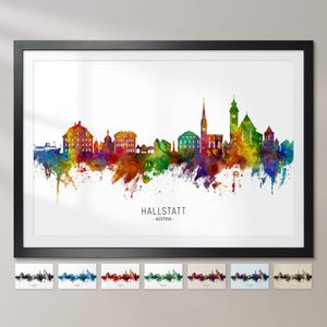 Hallstatt Skyline Austria, Cityscape Painting Art Print Poster CX (6691)