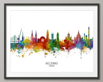 Helsinki Skyline Finland, Cityscape Painting Art Print Poster CX (6502)