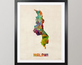 Malawi Map, Watercolour Art Print Poster, Country Travel Wall Decor - JM (1030)