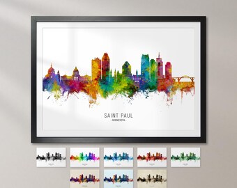 Saint Paul Skyline Minnesota, Cityscape Art Print Poster KX (12299)