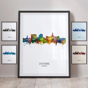 Ligne d'horizon de Cheyenne, affiche d'art paysage urbain de Cheyenne, Wyoming, portrait PX (26370)