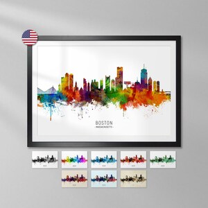 Boston Skyline Massachusetts, Cityscape Art Print Poster YX (6490)