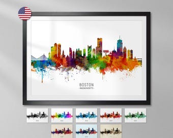 Boston Skyline Massachusetts, Cityscape Art Print Poster YX (6490)
