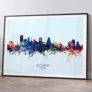 Baltimore Skyline Maryland, Cityscape Painting Art Print Poster HX (12064)