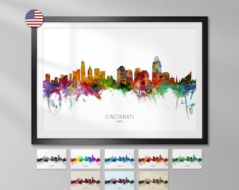 Cincinnati Skyline Ohio, Cityscape Painting Art Print Poster - YX (6564)