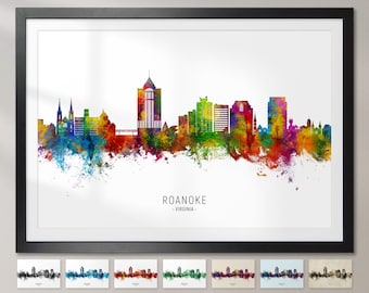 Roanoke Skyline Virginia, plakat artystyczny z pejzażem miejskim CX (22574)