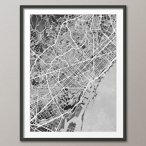 Barcelona Map, Catalunya Spain City Map, Watercolour Art Print Black White (6433)